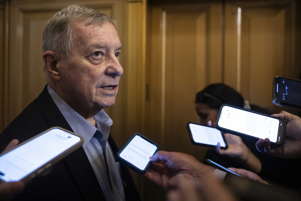 Dick Durbin speaks with reporters.