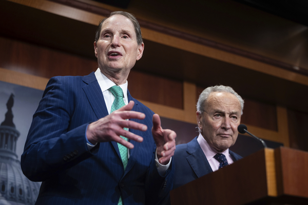 Finance Chair Ron Wyden and Senate Majority Leader Chuck Schumer speak on the Hill. 