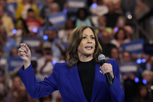 Vice President Kamala Harris speaks at a campaign rally in Milwaukee on Tuesday.